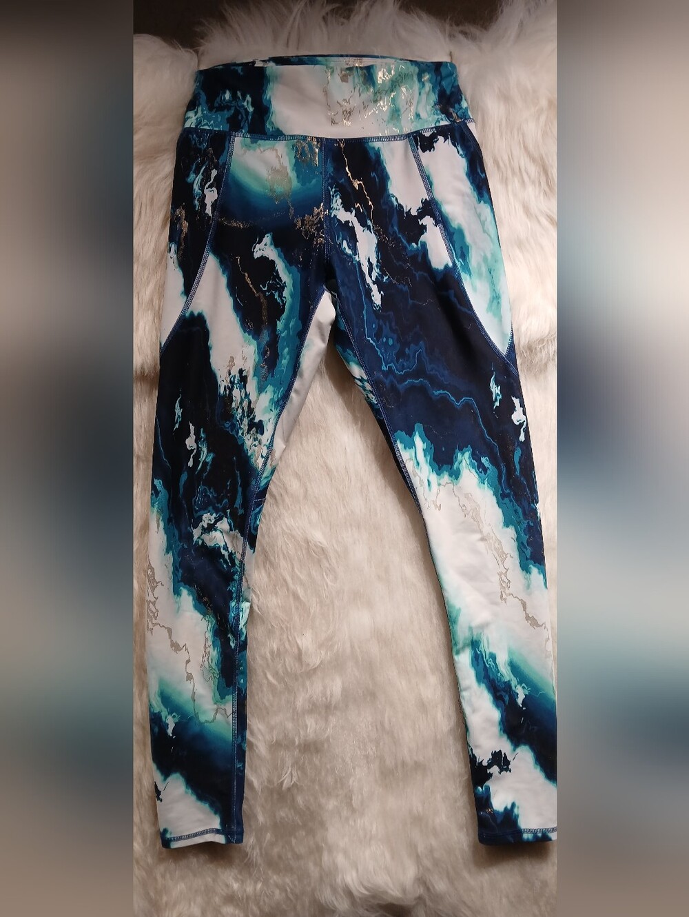 Old Navy Active Teal & Navy Marble Print Powersoft High-Rise Legging. #A0013